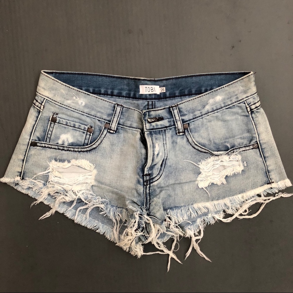 Distressed denim shorts
